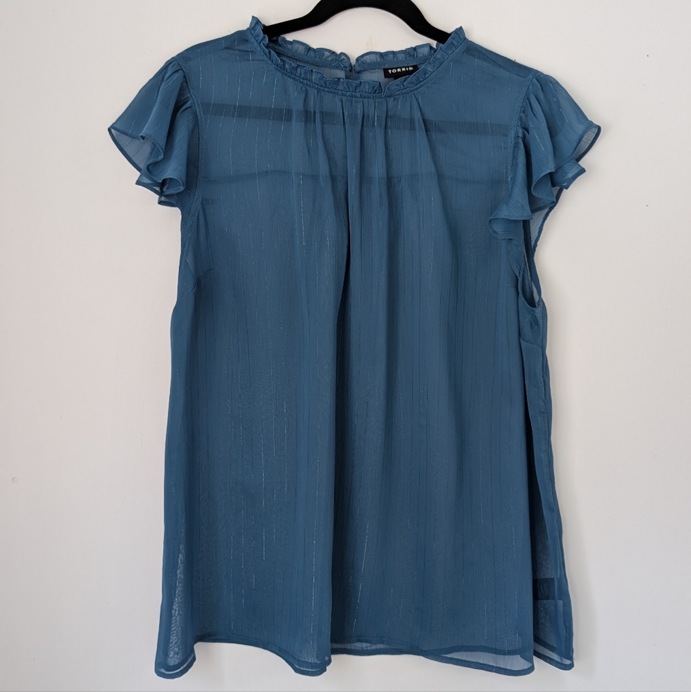 Torrid Dark Teal Ruffled Sleeve Top
